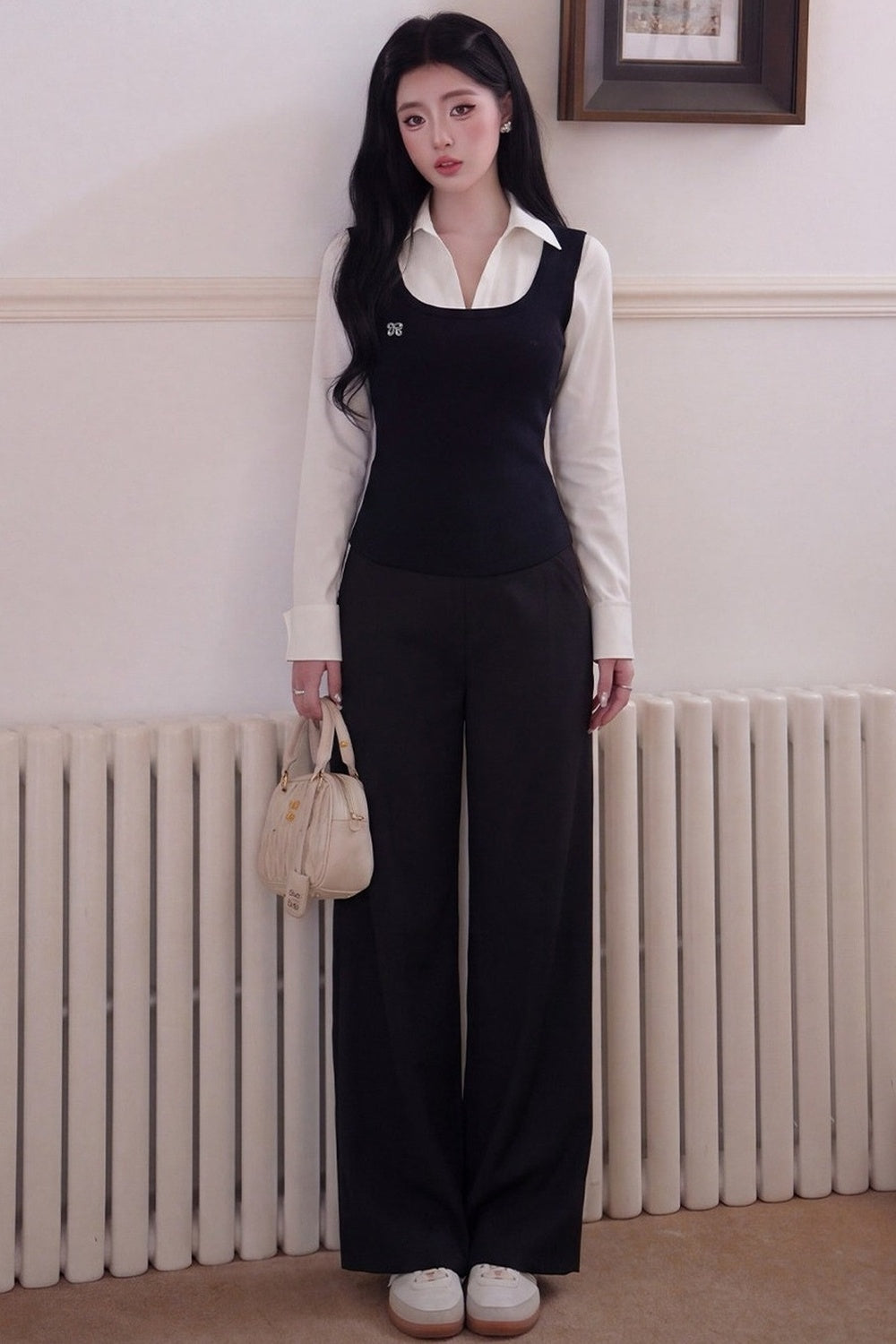 Chemise à revers contrastés effet superposé