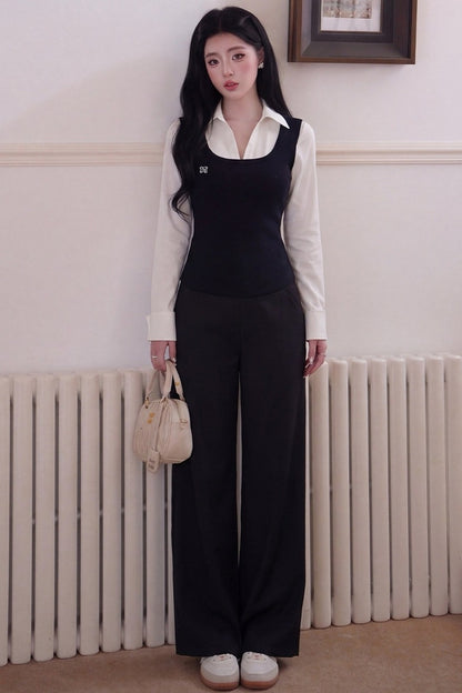 Chemise à revers contrastés effet superposé