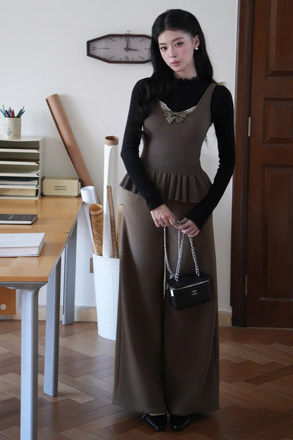 Square Neck Bow Lace Patchwork Sweater