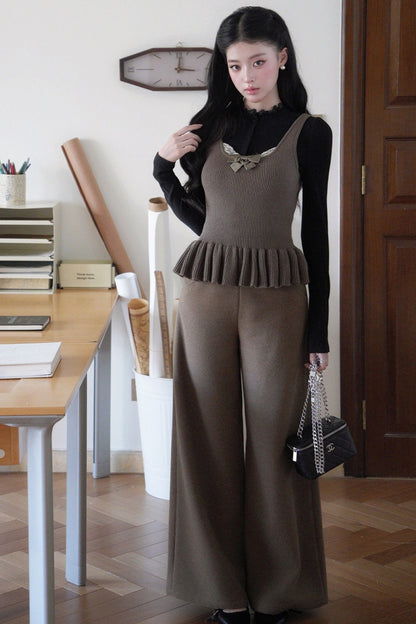 Square Neck Bow Lace Patchwork Sweater