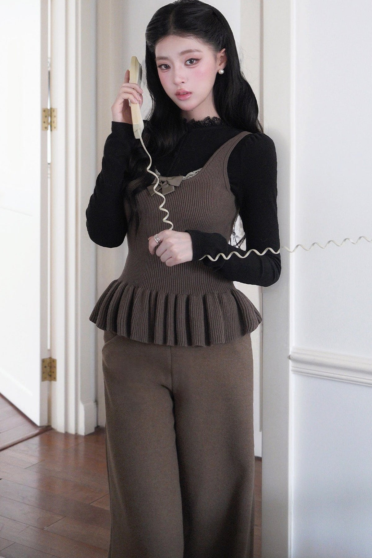 Square Neck Bow Lace Patchwork Sweater