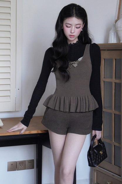 Square Neck Bow Lace Patchwork Sweater