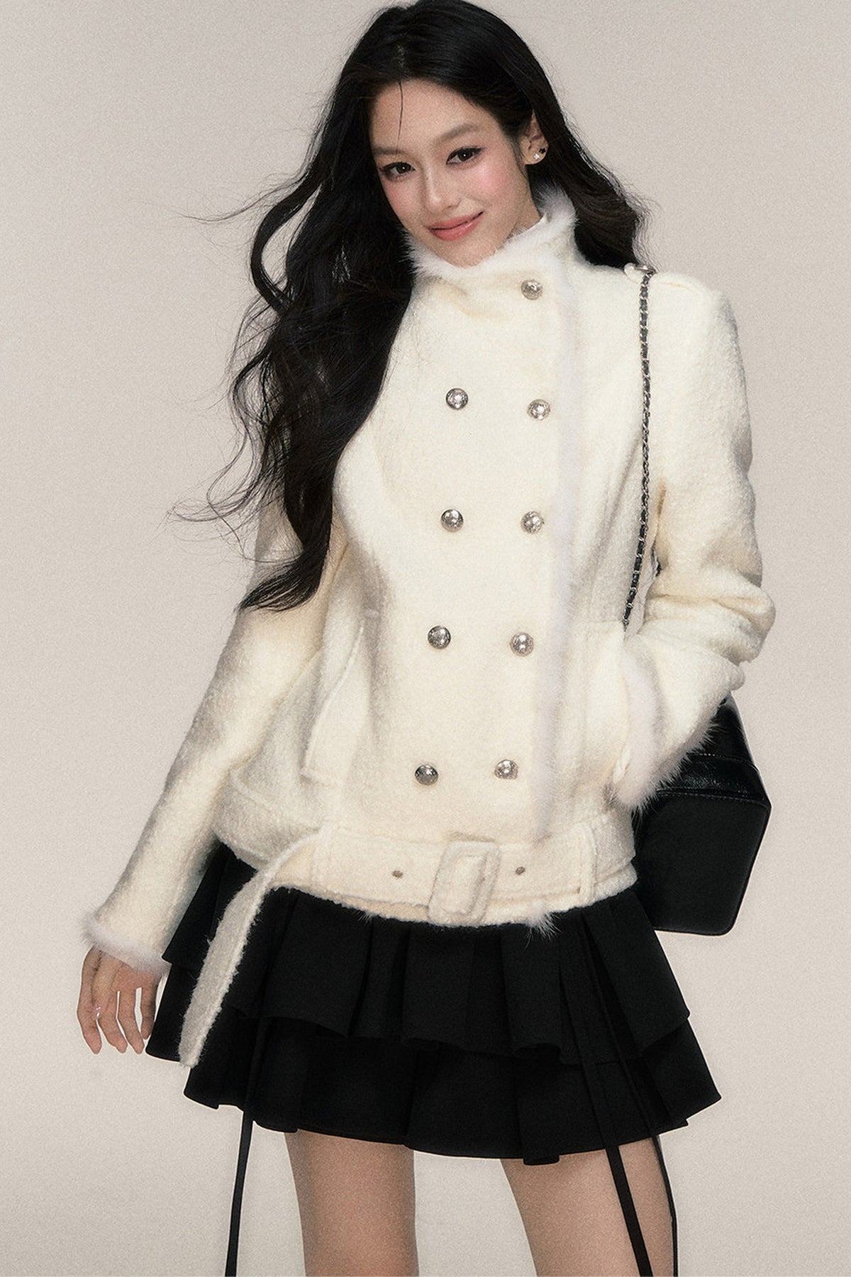 Double-Breasted Mink Fur Short Coat