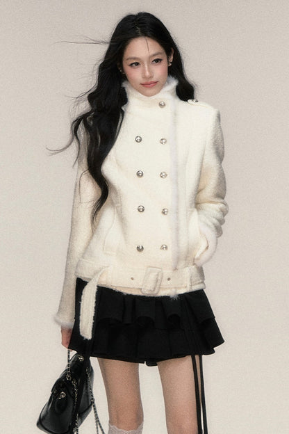 Double-Breasted Mink Fur Short Coat