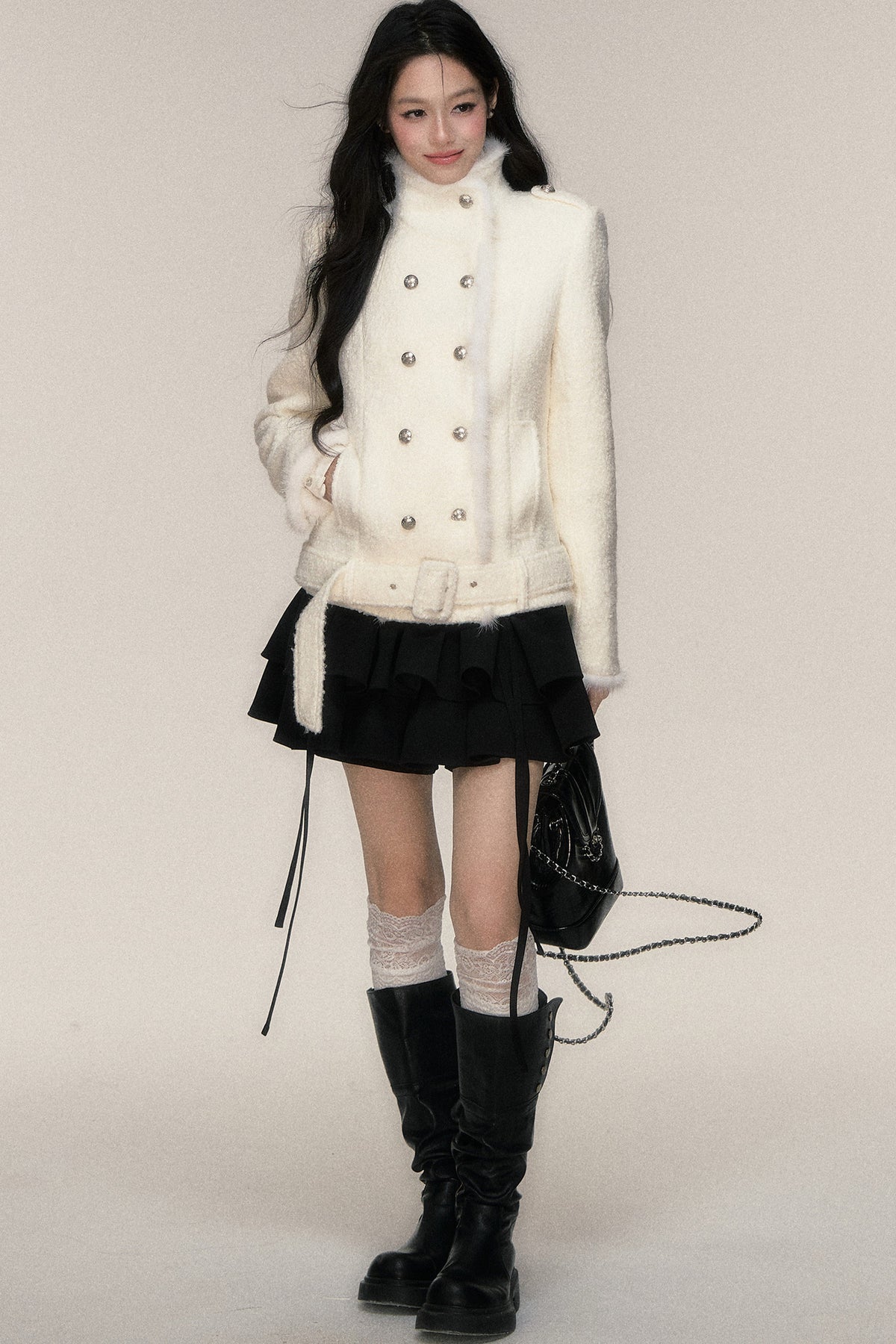 Double-Breasted Mink Fur Short Coat