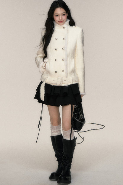 Double-Breasted Mink Fur Short Coat