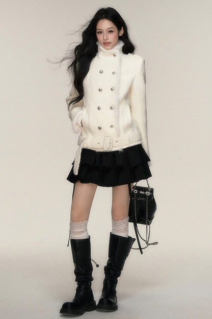 Double-Breasted Mink Fur Short Coat