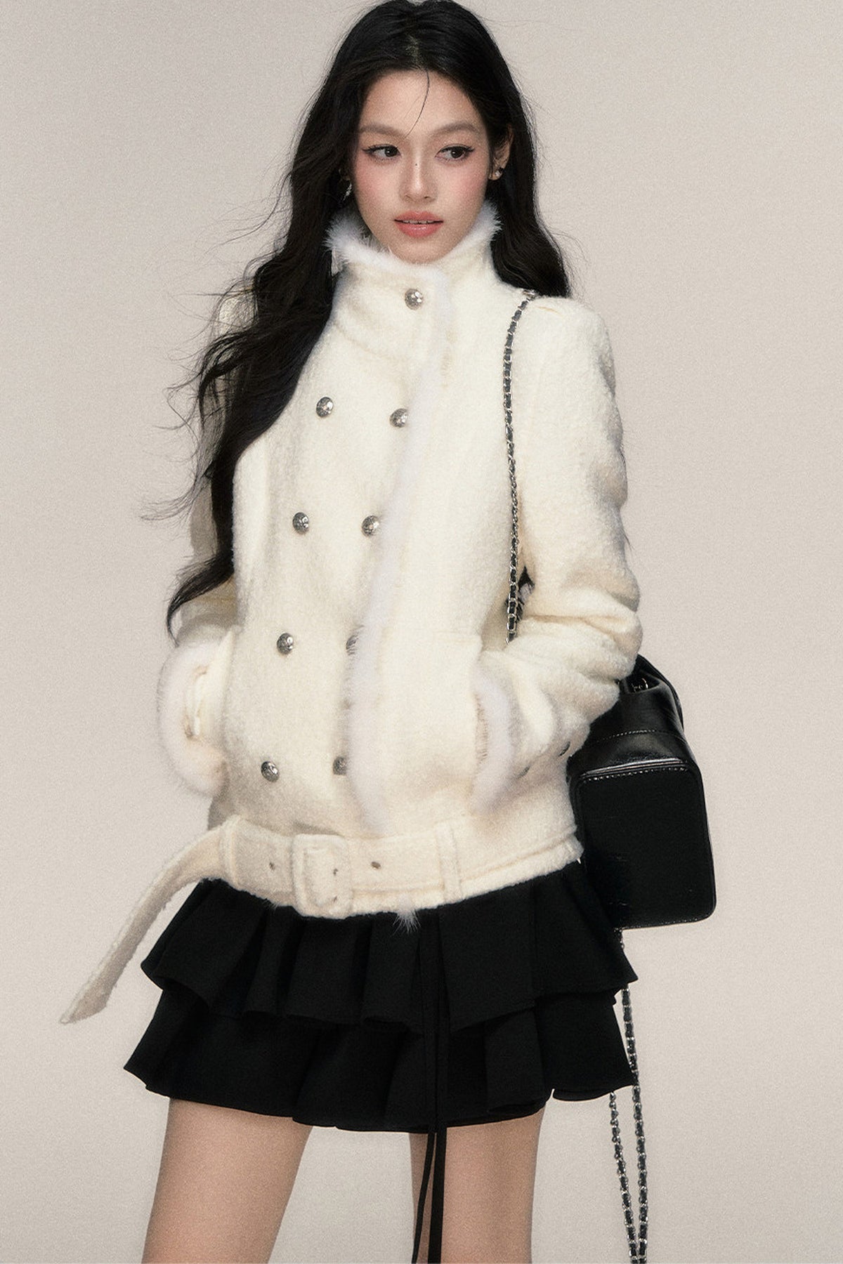 Double-Breasted Mink Fur Short Coat
