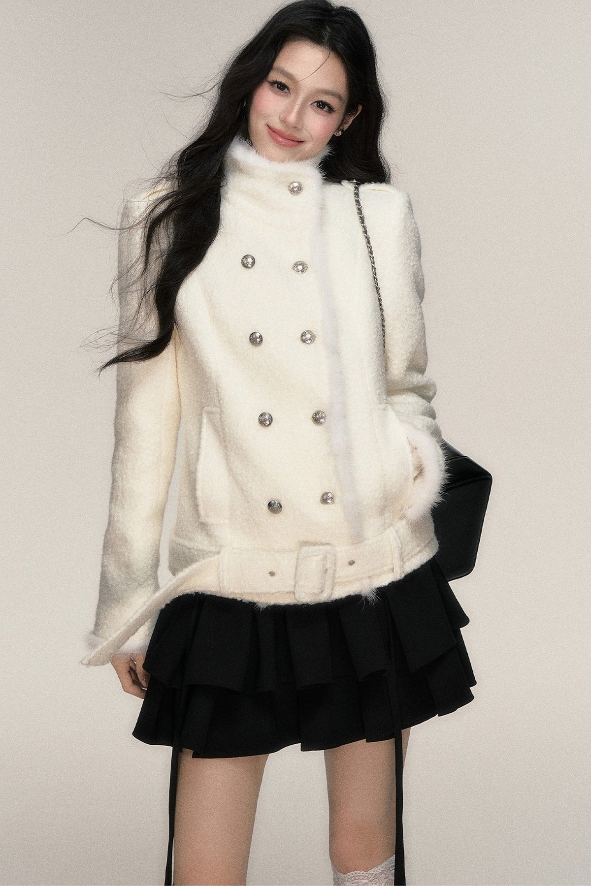 Double-Breasted Mink Fur Short Coat