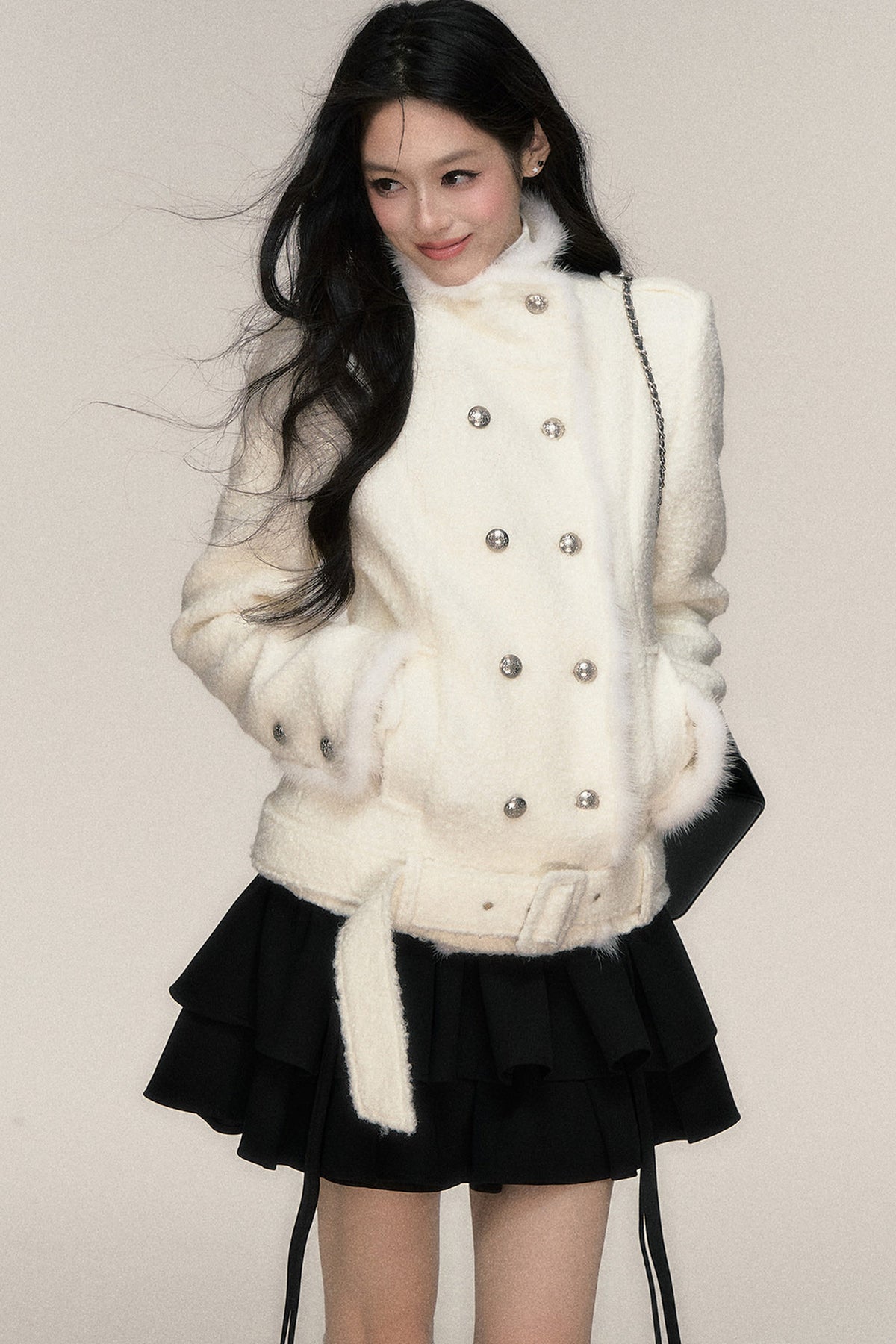 Double-Breasted Mink Fur Short Coat