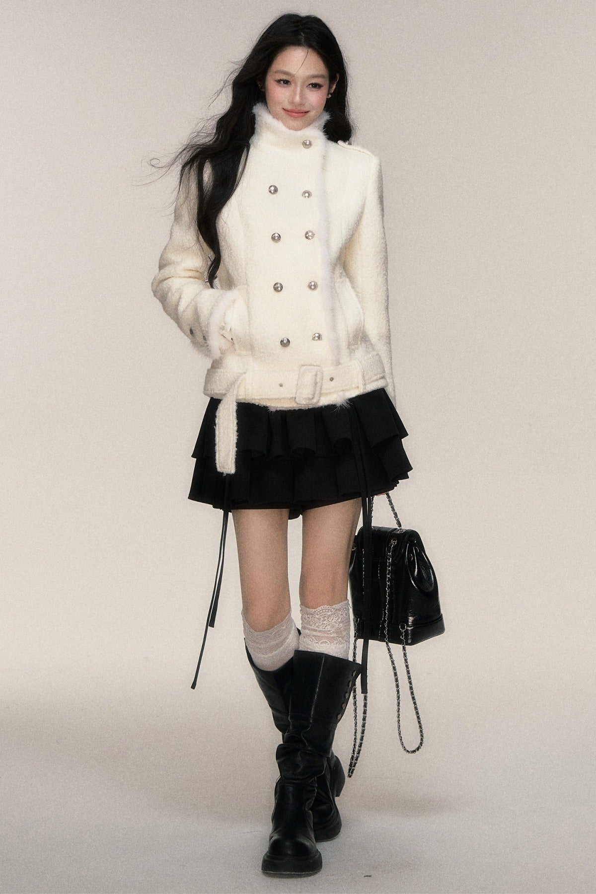Double-Breasted Mink Fur Short Coat