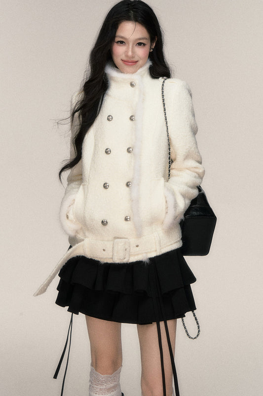 Double-Breasted Mink Fur Short Coat