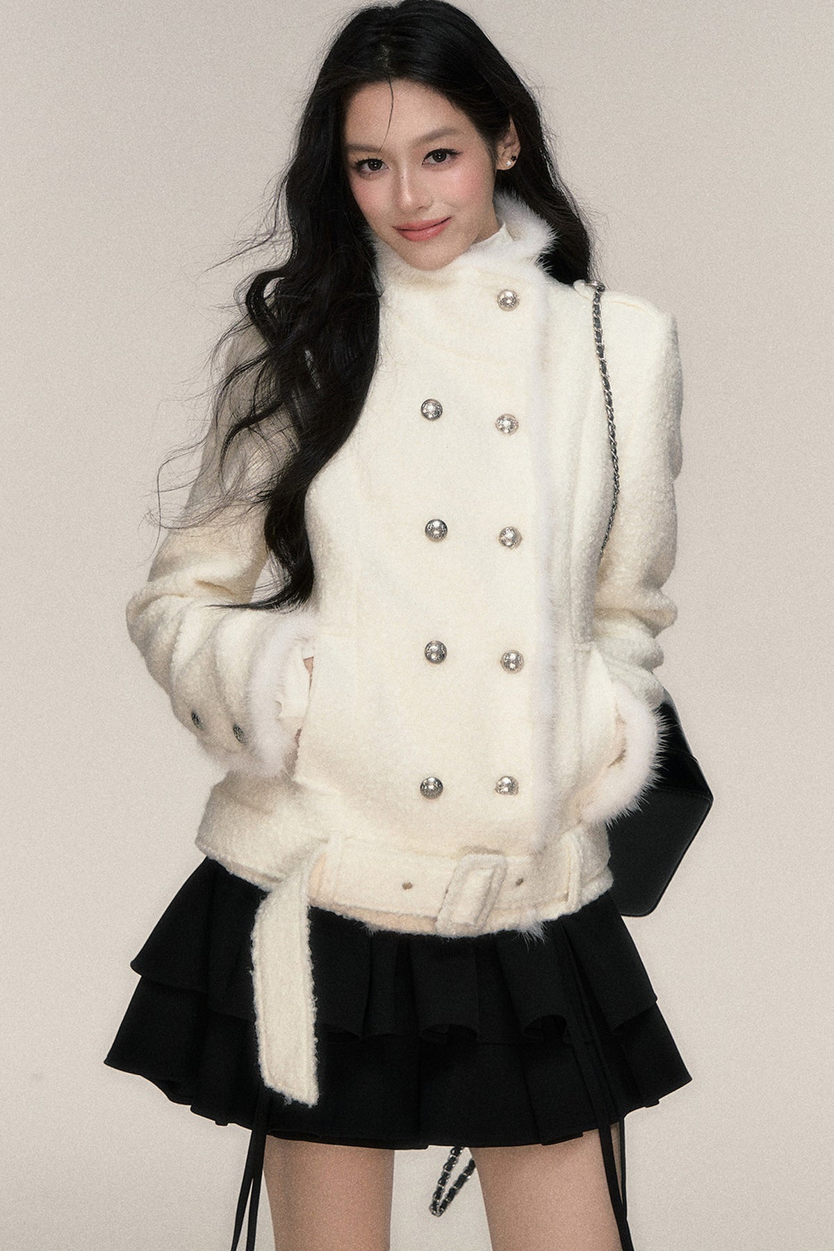 Double-Breasted Mink Fur Short Coat