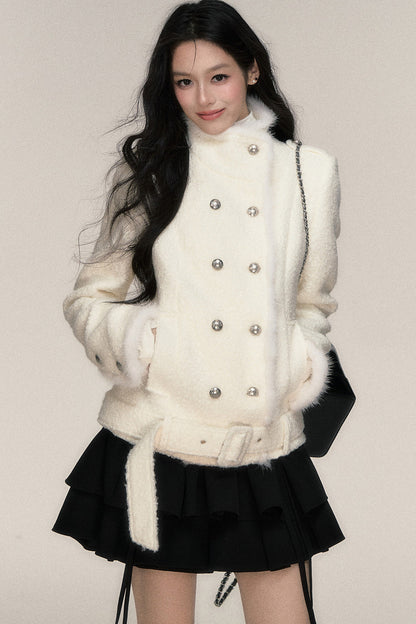 Double-Breasted Mink Fur Short Coat