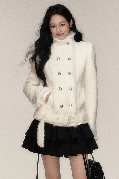 Double-Breasted Mink Fur Short Coat