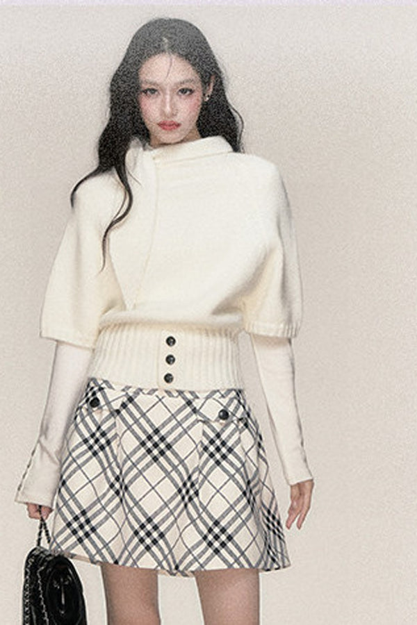 Bunny Ear Tie-Up Cardigan and Skirt Set-Up