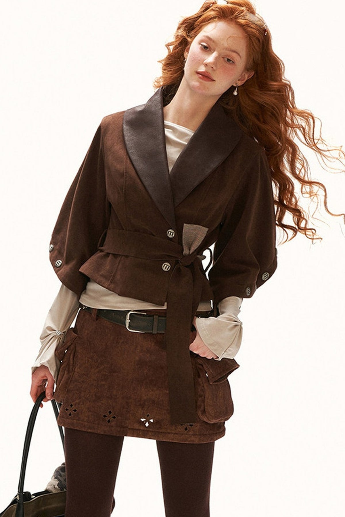 Dense Weave Velvet Flap Pocket Pantskirt