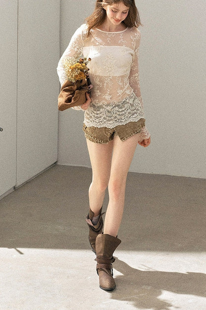 Camicia olandese in pizzo effetto formaggio