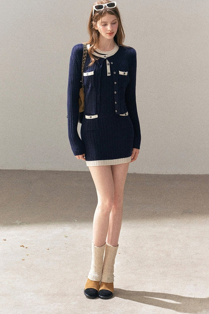 Aomalm Quiet Blues Wool Dress and Jacket Set-Up