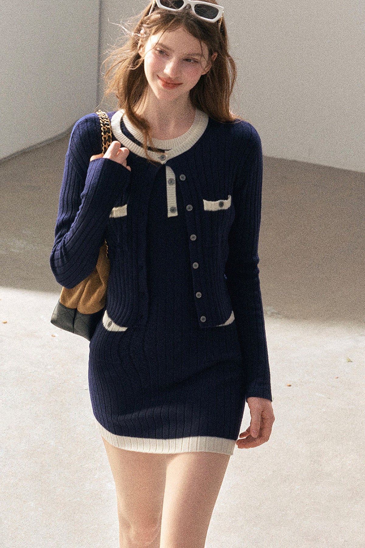 Aomalm Quiet Blues Wool Dress and Jacket Set-Up