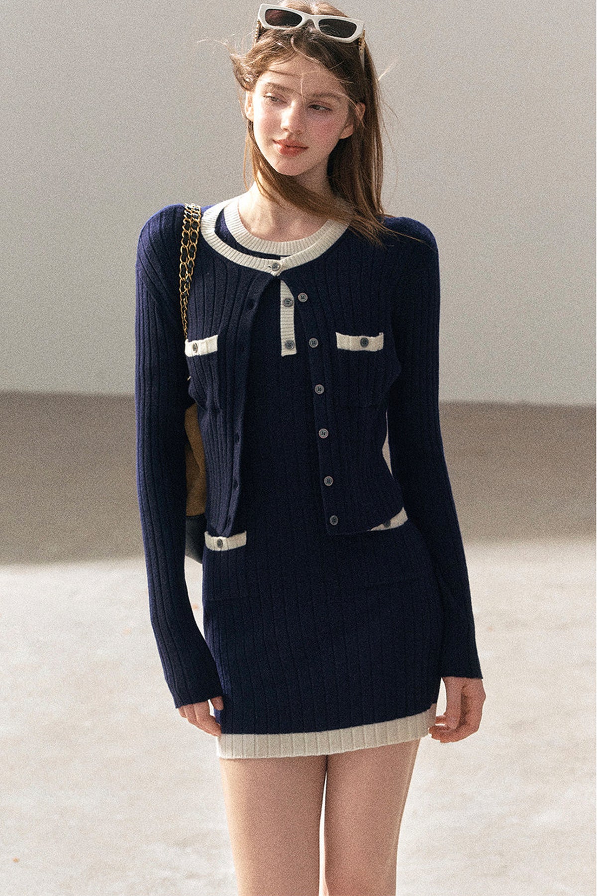 Aomalm Quiet Blues Wool Dress and Jacket Set-Up