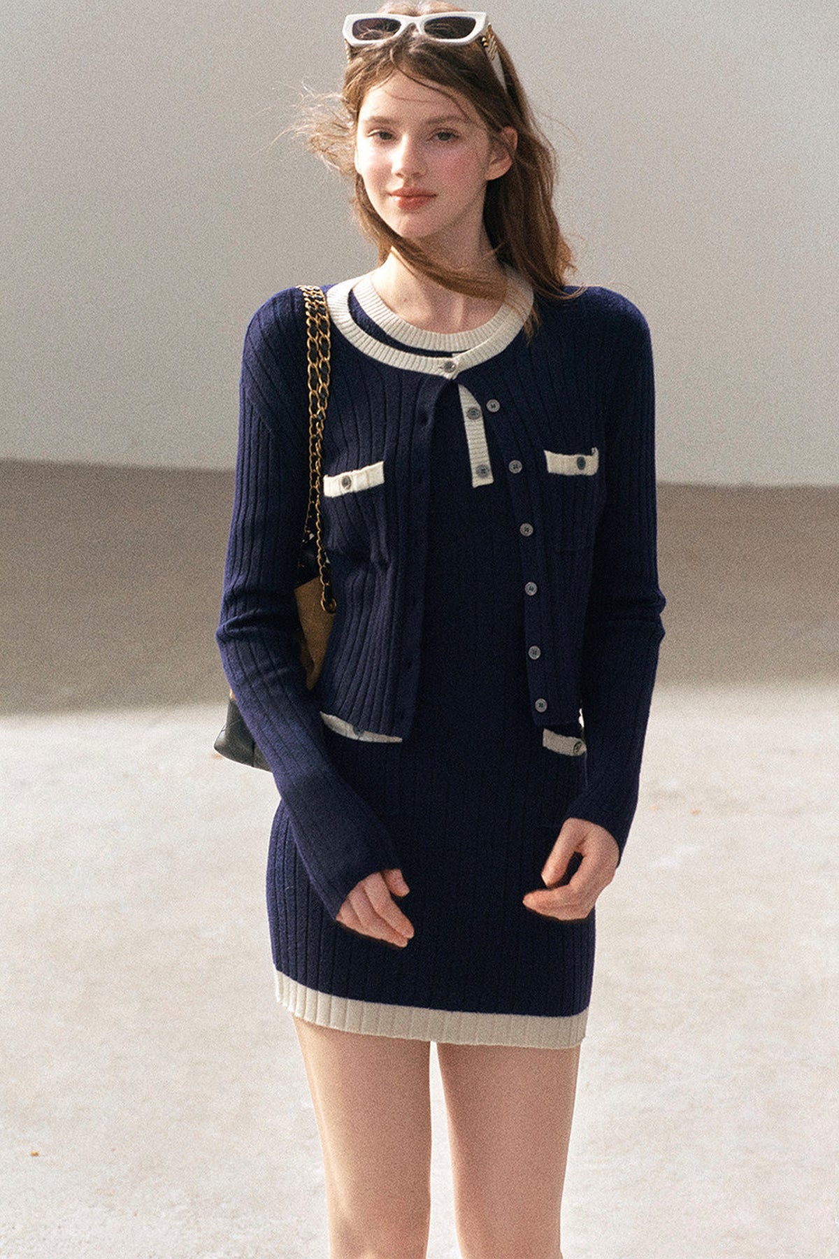 Aomalm Quiet Blues Wool Dress and Jacket Set-Up