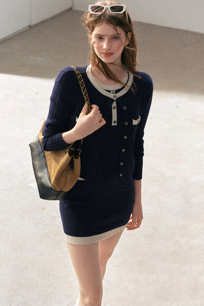 Aomalm Quiet Blues Wool Dress and Jacket Set-Up