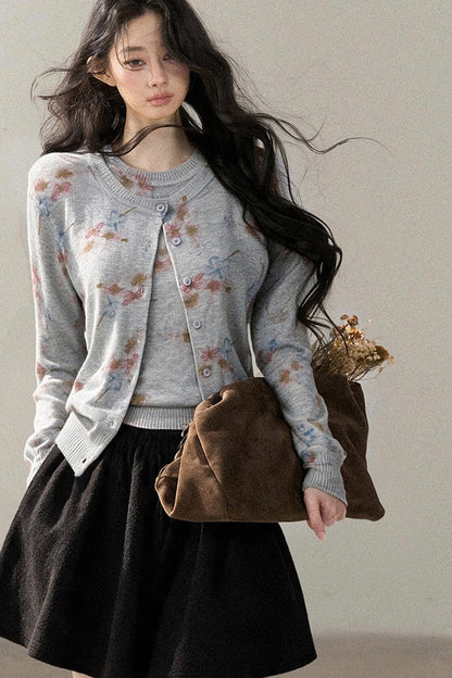 Floral Wool Jacket And Vest Set
