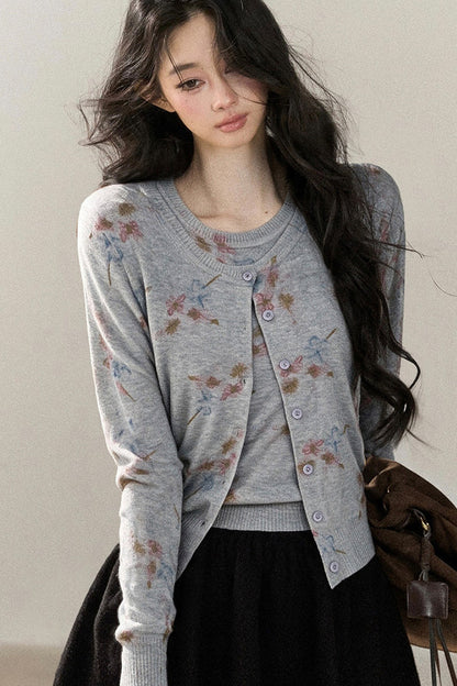 Floral Wool Jacket And Vest Set