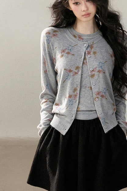 Floral Wool Jacket And Vest Set