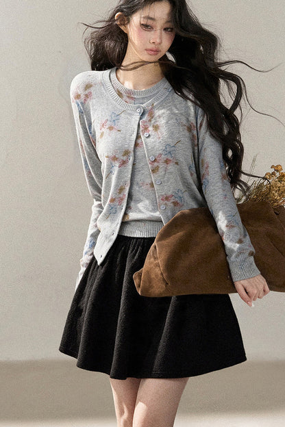 Floral Wool Jacket And Vest Set