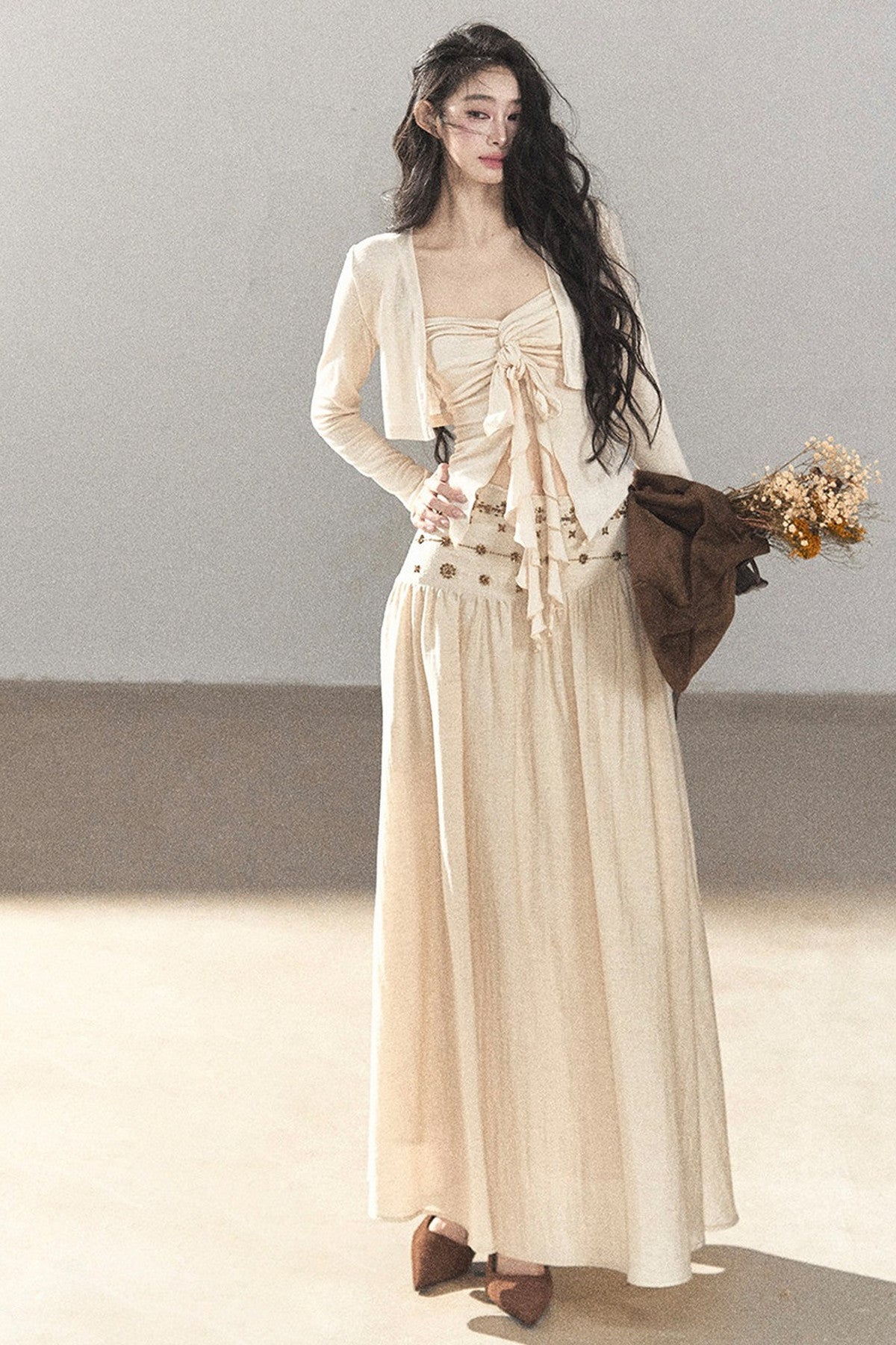 Simple Linen Cardigan and Skirt Set-Up