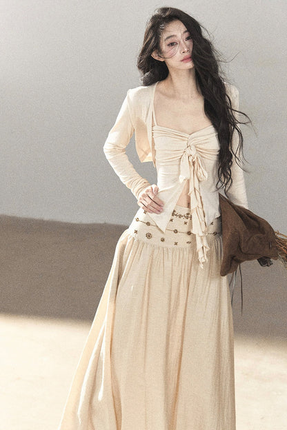 Simple Linen Cardigan and Skirt Set-Up