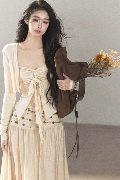 Simple Linen Cardigan and Skirt Set-Up