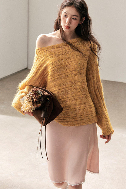 Apricot Rain's Dusk Off-Shoulder Wool Sweater