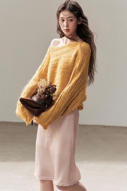 Apricot Rain's Dusk Off-Shoulder Wool Sweater