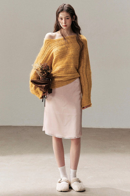 Apricot Rain's Dusk Off-Shoulder Wool Sweater