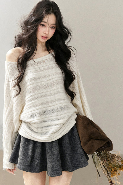 Apricot Rain's Dusk Off-Shoulder Wool Sweater