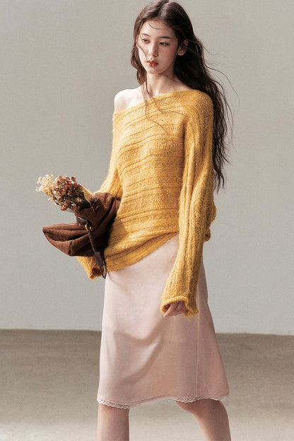 Apricot Rain's Dusk Off-Shoulder Wool Sweater