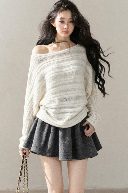 Apricot Rain's Dusk Off-Shoulder Wool Sweater