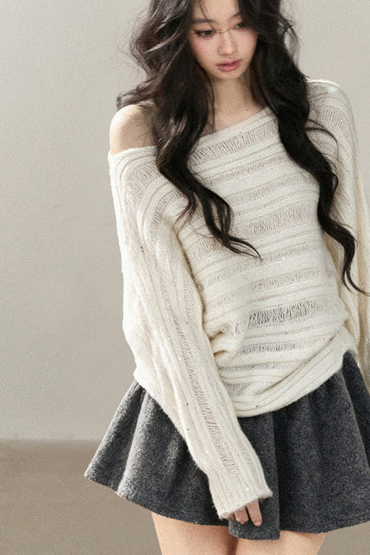 Apricot Rain's Dusk Off-Shoulder Wool Sweater