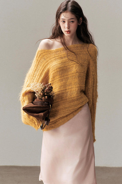 Apricot Rain's Dusk Off-Shoulder Wool Sweater