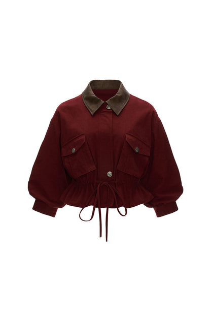 Textured Snowflake Velvet Leather Collar Jacket