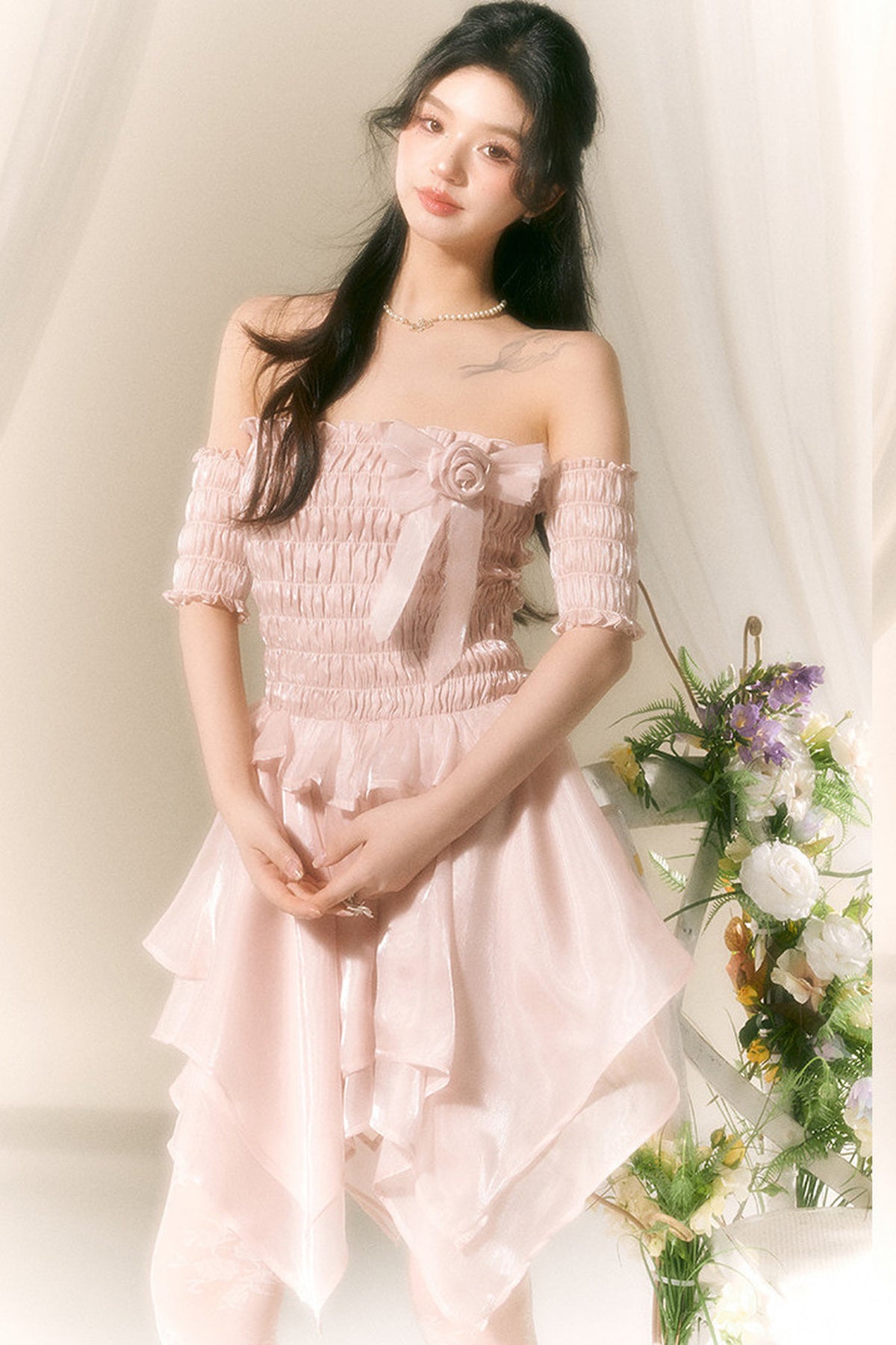 Off-Shoulder Satin Ballet Dress