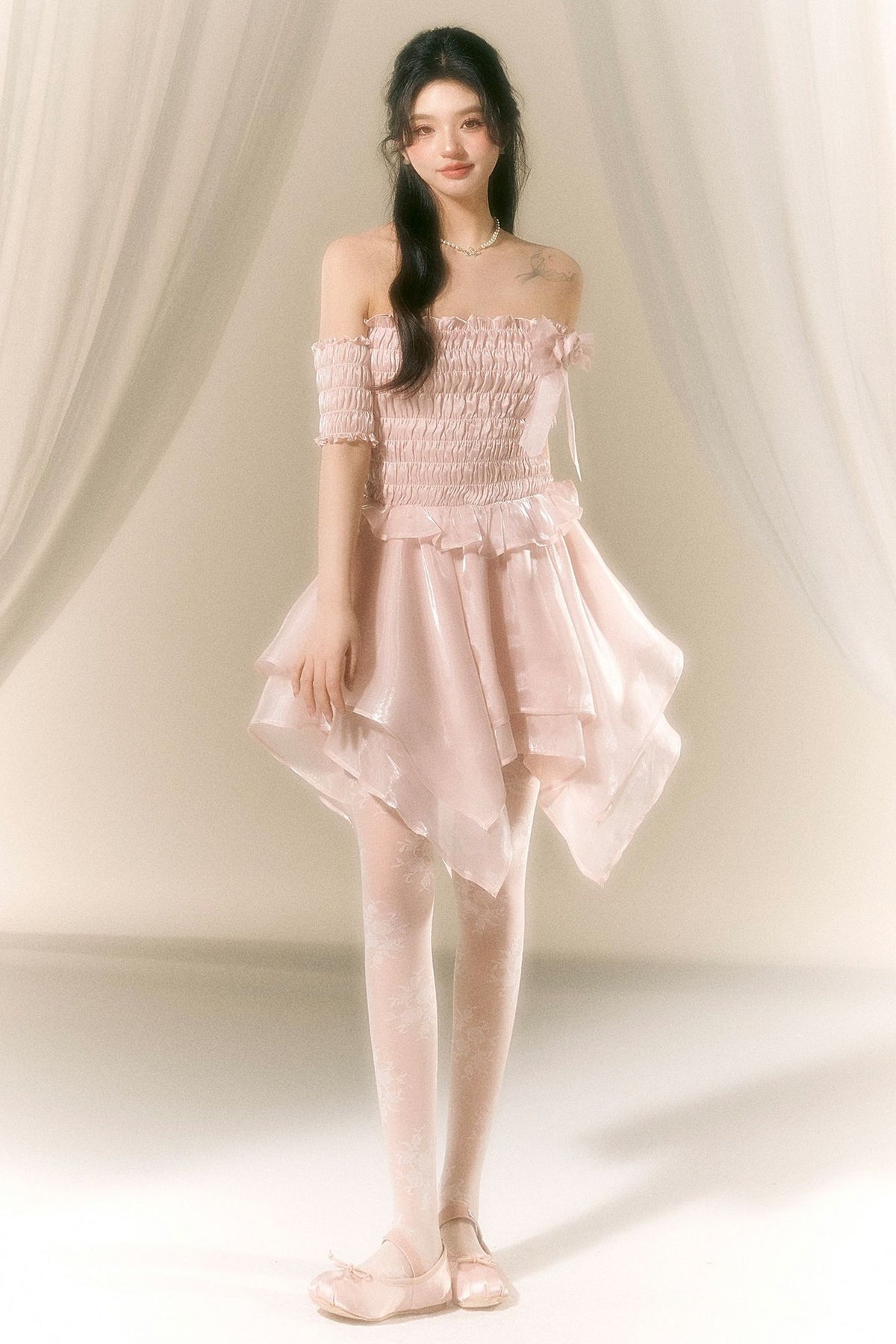 Off-Shoulder Satin Ballet Dress