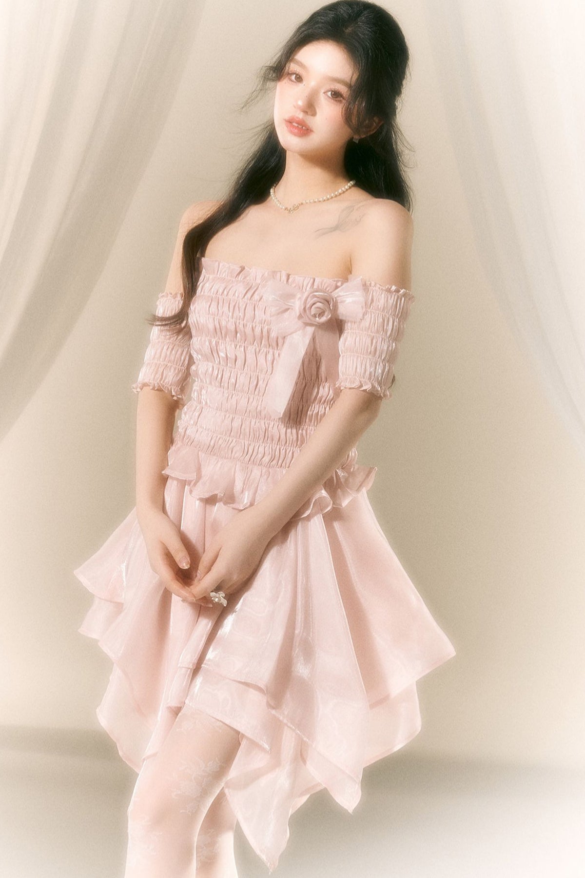Off-Shoulder Satin Ballet Dress
