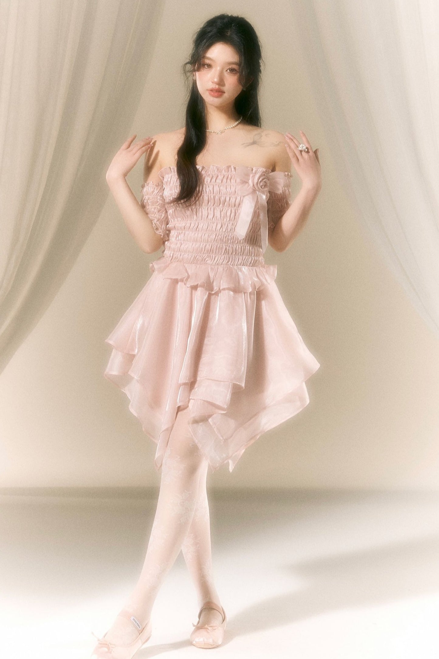 Off-Shoulder Satin Ballet Dress
