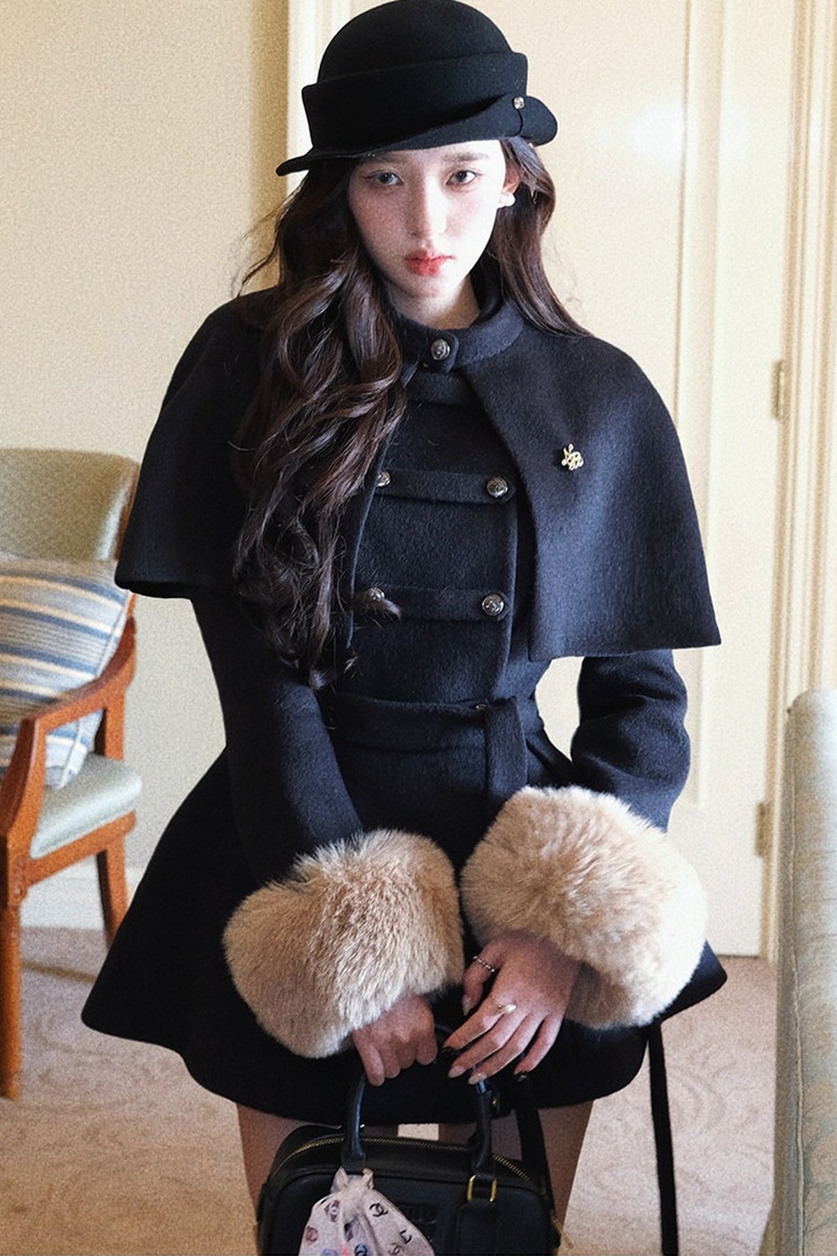 Rich Girl Style Cape Wool Coat Set-Up