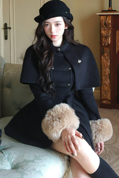 Rich Girl Style Cape Wool Coat Set-Up