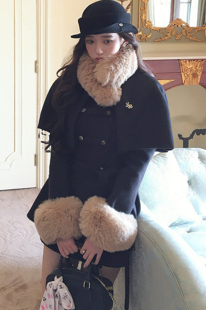 Rich Girl Style Cape Wool Coat Set-Up
